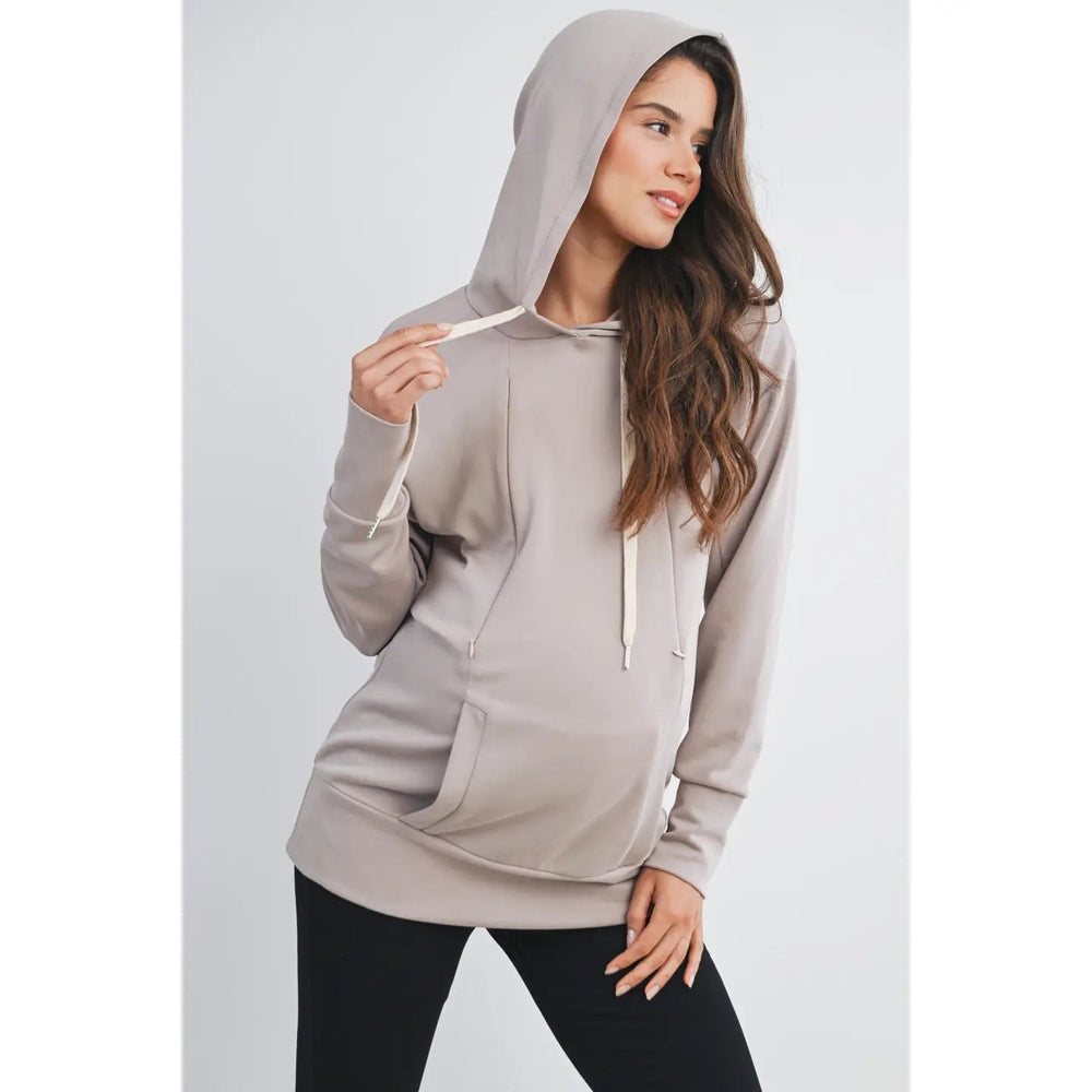 chandail capuchon taupe maternite allaitement Hello Miz Mlle et Coco