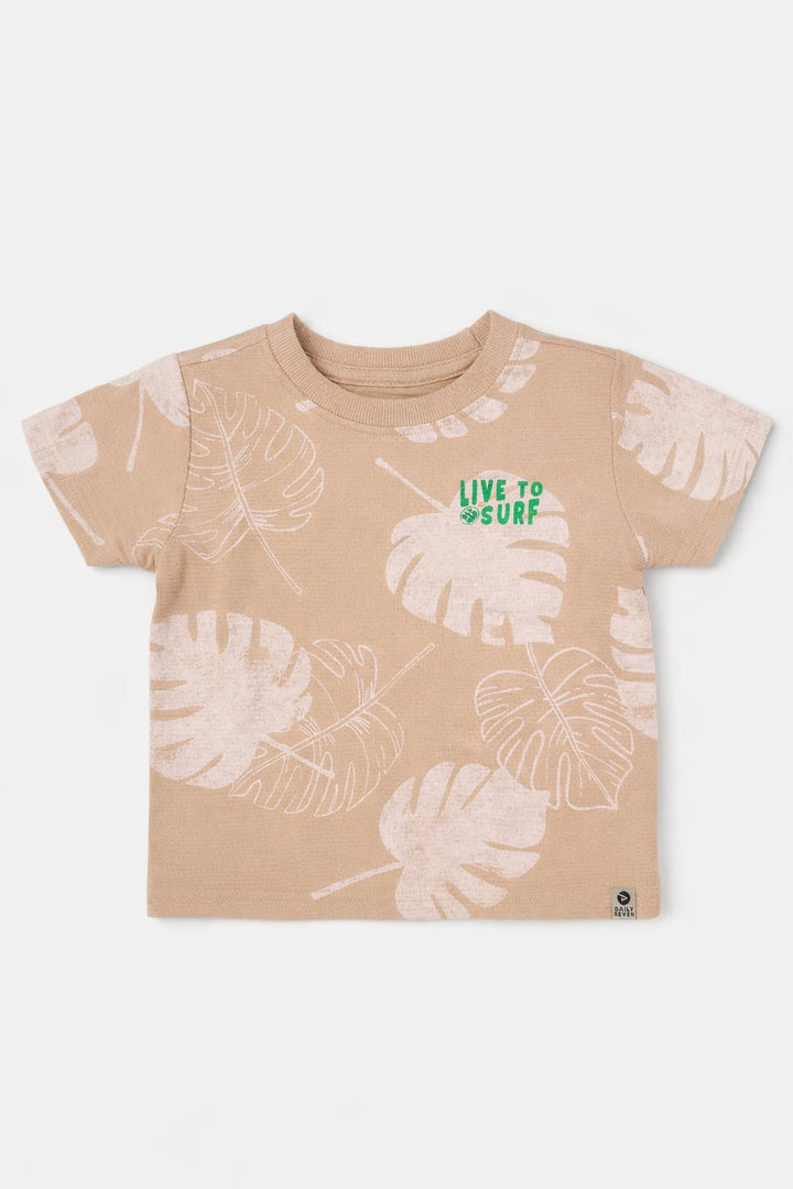 T-shirt - Beige imprimé monstera (Live to surf) - Daily Seven