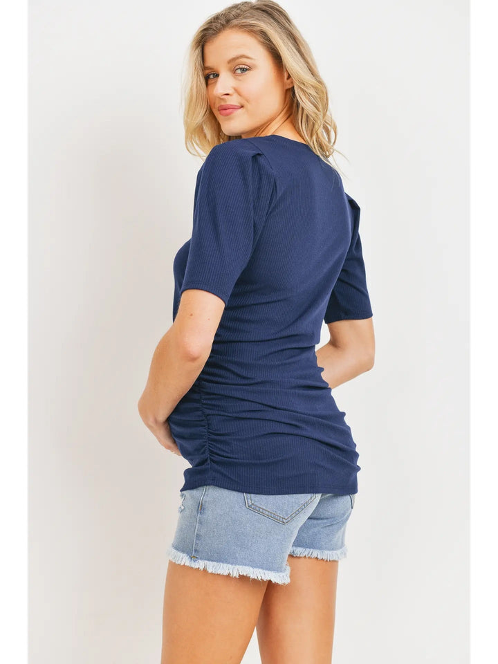 Haut maternité manches courtes bouffantes froncées marine Hello Miz Mlle et Coco 
