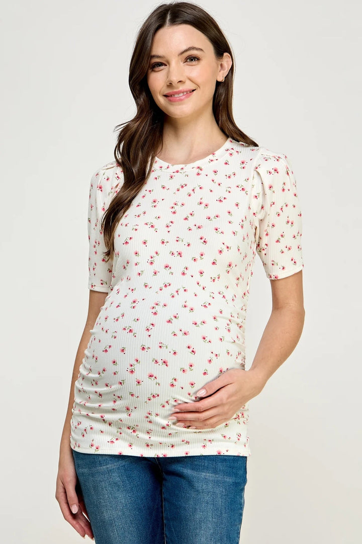 chandail maternité ivoire floral Hello Miz Mlle et Coco