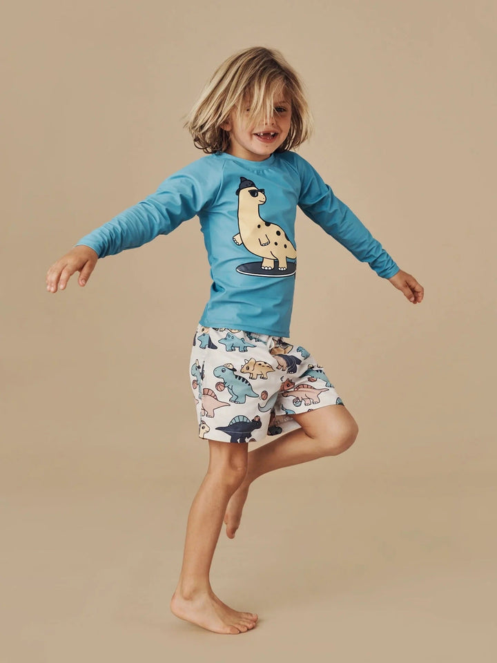 Rashguard, chandail de piscine de Hux imprimé dino qui surf