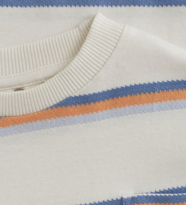 Chandail manches courtes blanc rayé bleu et orange En Fant Mlle et Coco