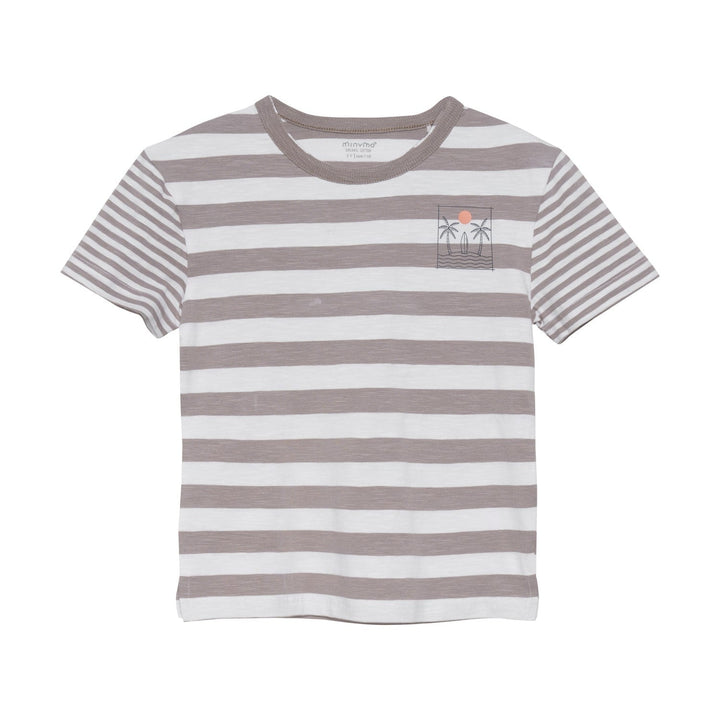 t-shirt manches courte rayé taupe crème Minymo vêtement enfant