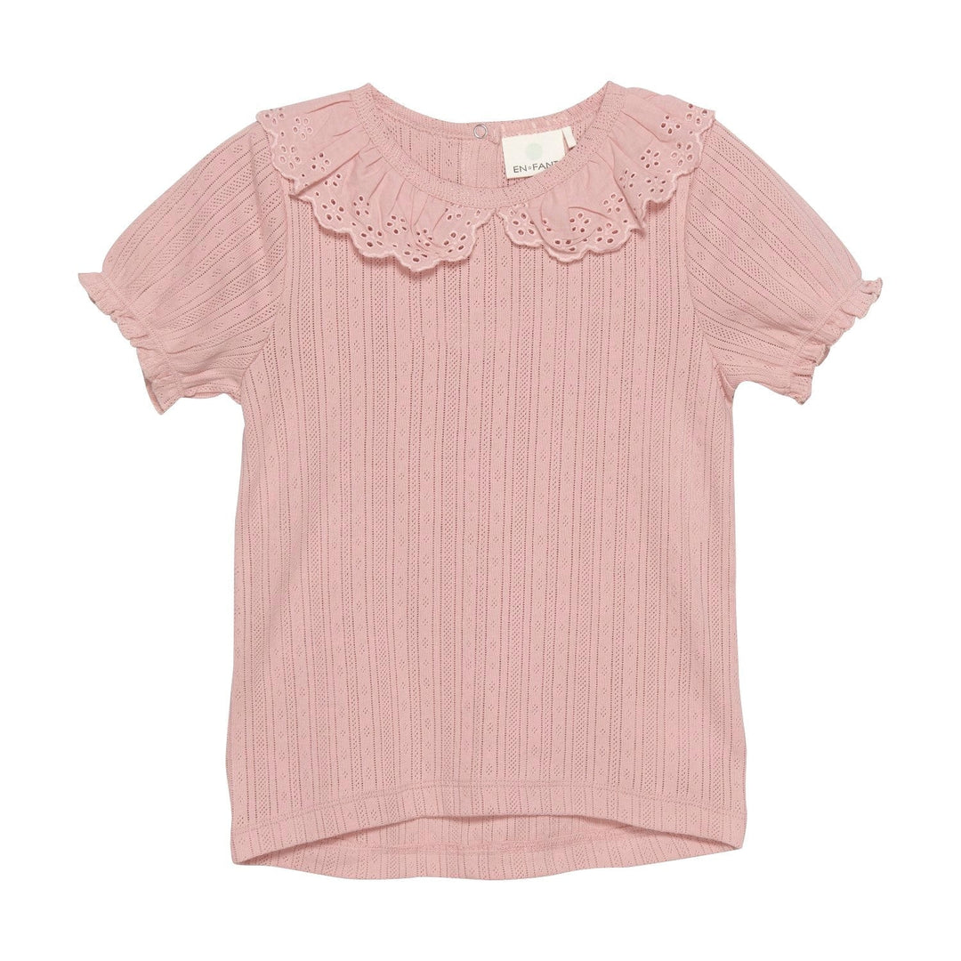 chandail manches courtes rose poudre dentelle collet vêtement En-Fant