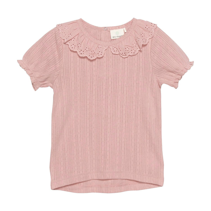 chandail manches courtes rose poudre dentelle collet vêtement En-Fant