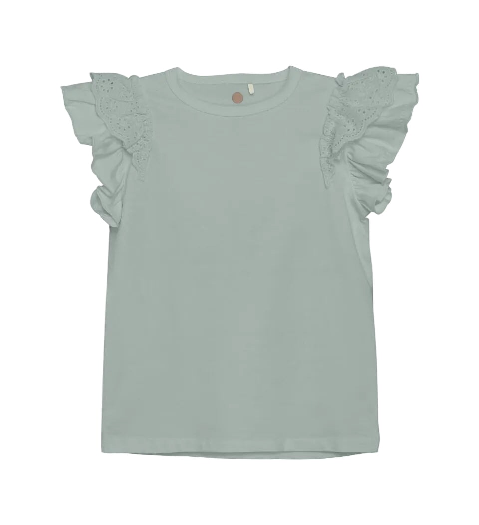 Chandail manches courtes volants vert sauge En Fant Mlle et Coco