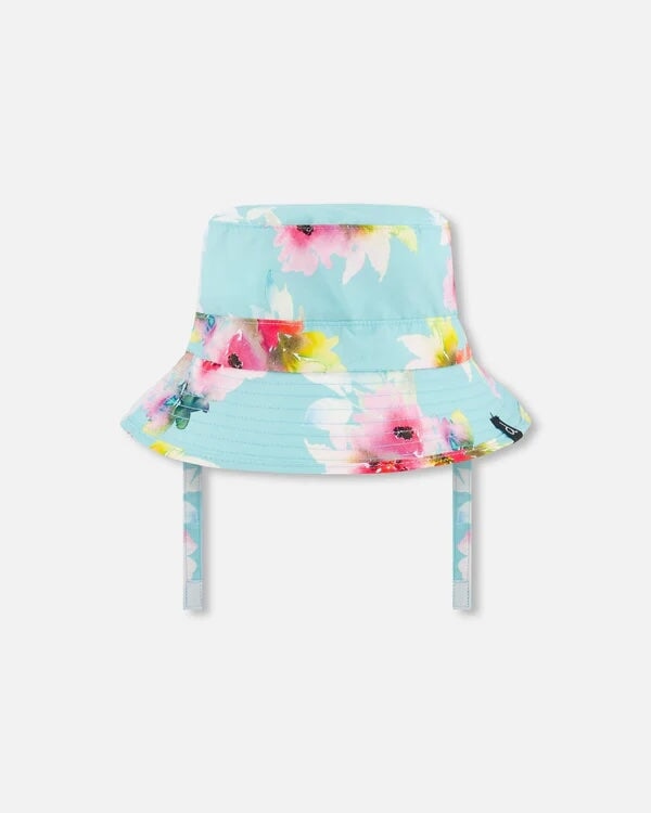 chapeau plage turquoise fleurs roses deux par deux accessoire