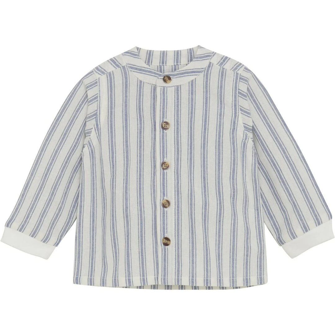 Chemise manches longues coton blanc rayé bleu Huttelihut Mlle et Coco