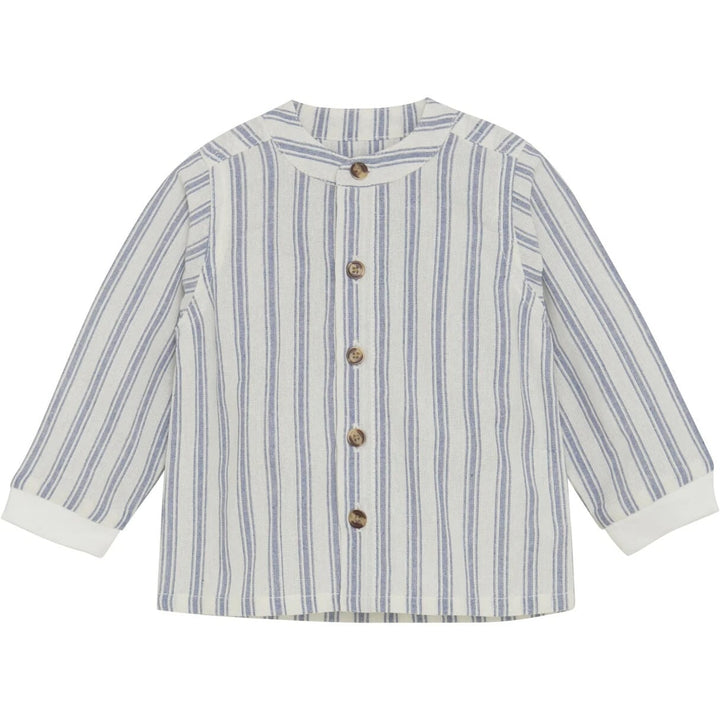 Chemise manches longues coton blanc rayé bleu Huttelihut Mlle et Coco