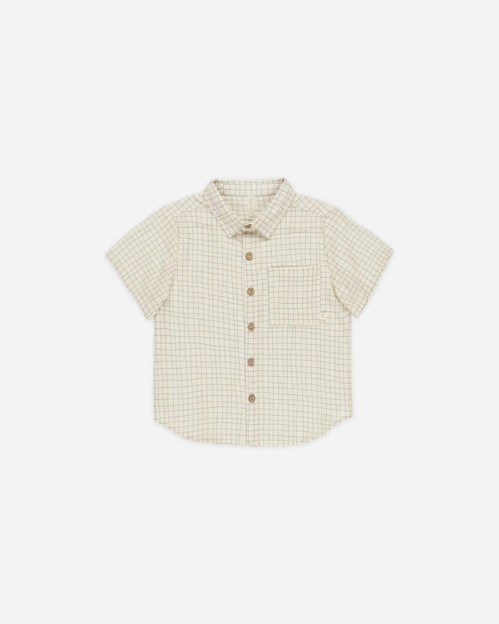 Chemise manches courtes ivoire carreaux bleu Rylee + Cru Mlle et Coco