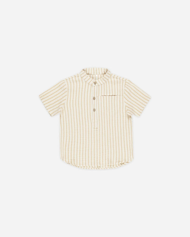 Chemise à manches courtes Mason rayée ivoire et caramel Rylee + Cru Mlle et Coco