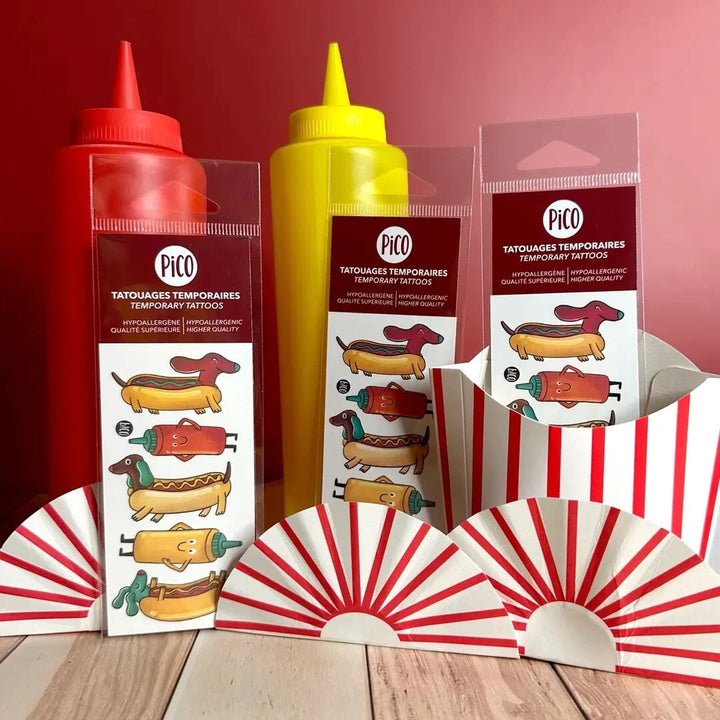 Pico tatouage compagnie québécoise Ketchup le chien saucisse