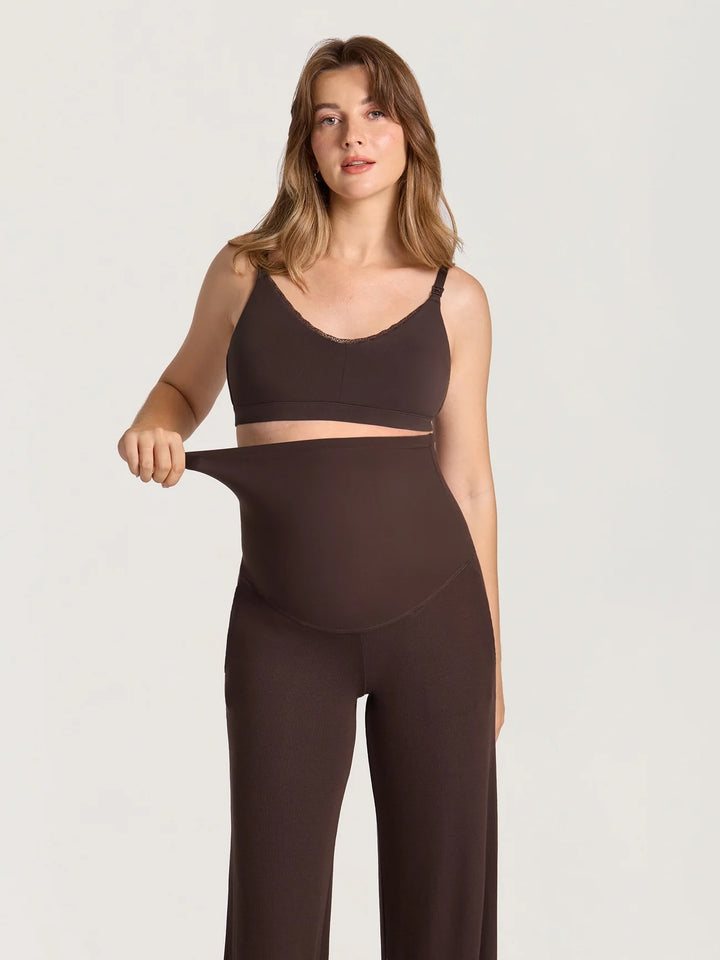 Pantalon maternité détente coton côtelé Brun fudge Momanda