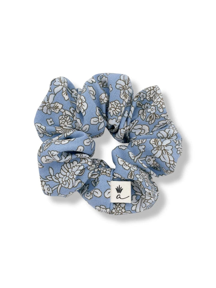 Chouchou en coton fleuris bleu vintage enfant et adulte produit québécois Ananas Mlle et Coco