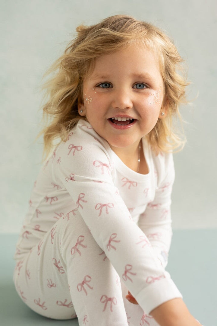 Pyjama coton modal deux pièces long blanc et boucle rose Coccoli Mlle et Coco