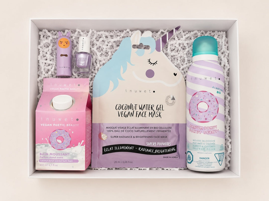 Coffret cadeaux pour le bain Inuwet mauve Mlle et Coco