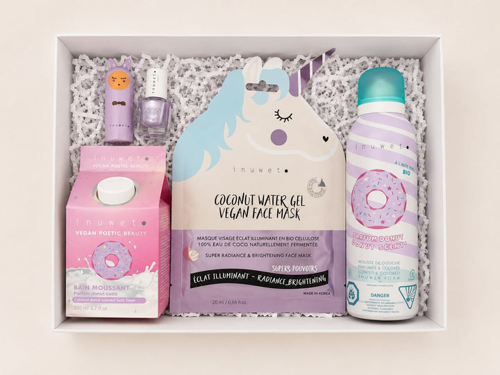 Coffret cadeaux pour le bain Inuwet mauve Mlle et Coco