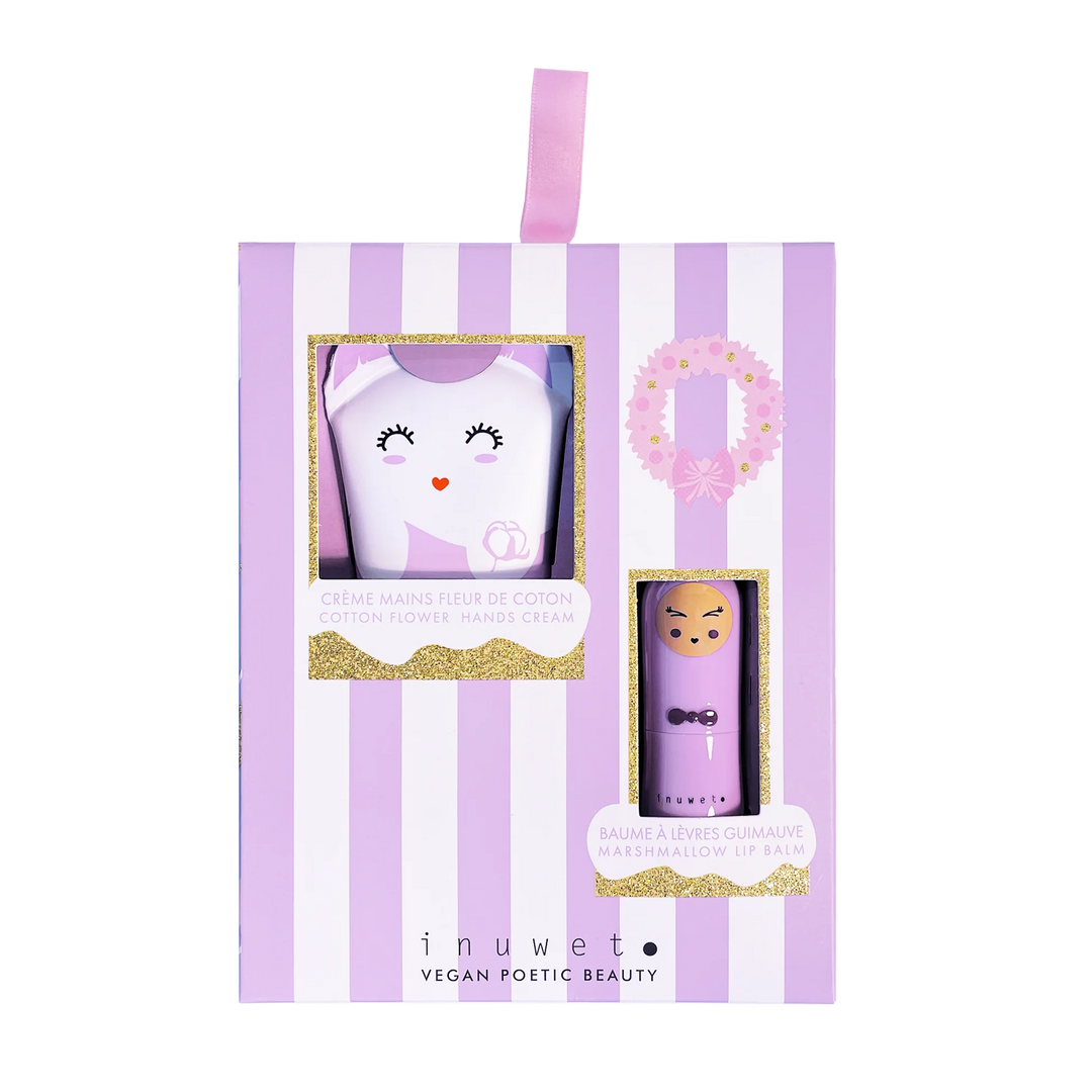 coffret Li Crème main fleur coton baume lèvres guimauve Inuwet