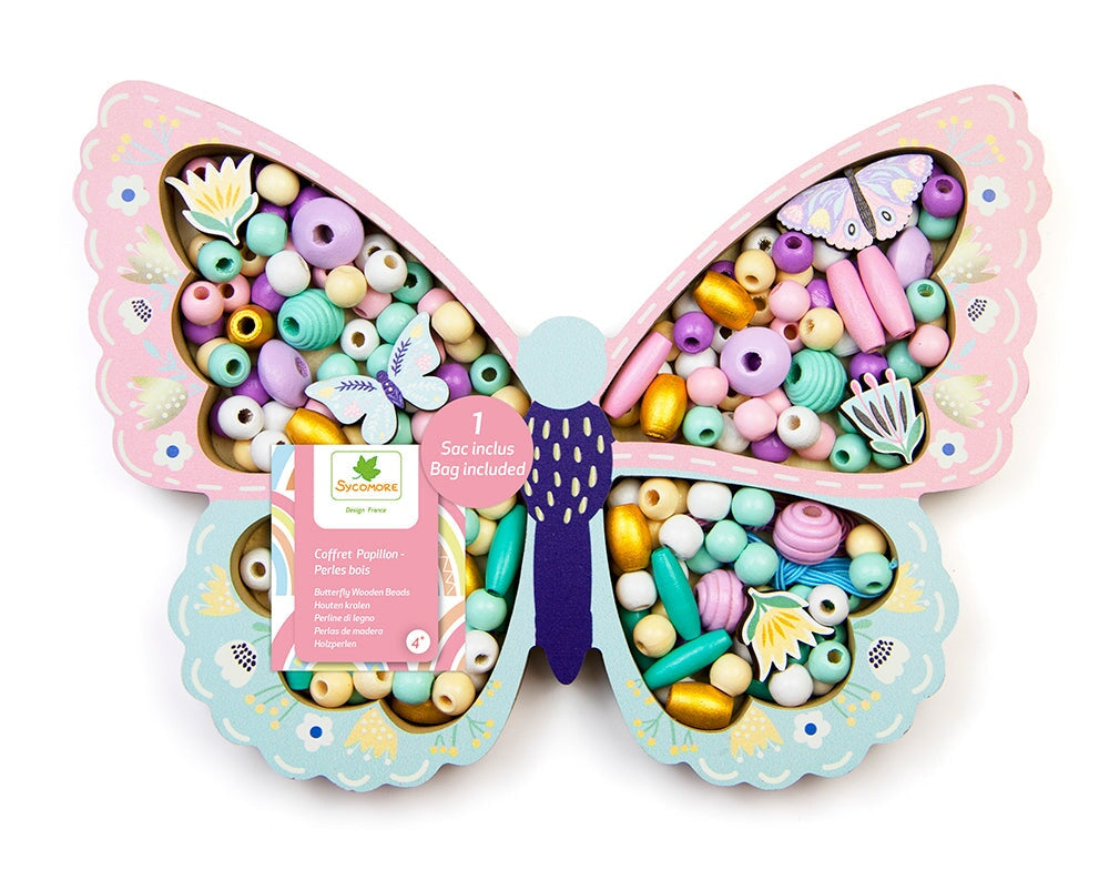 coffret perles bois papillon Sycomore Mlle et Coco