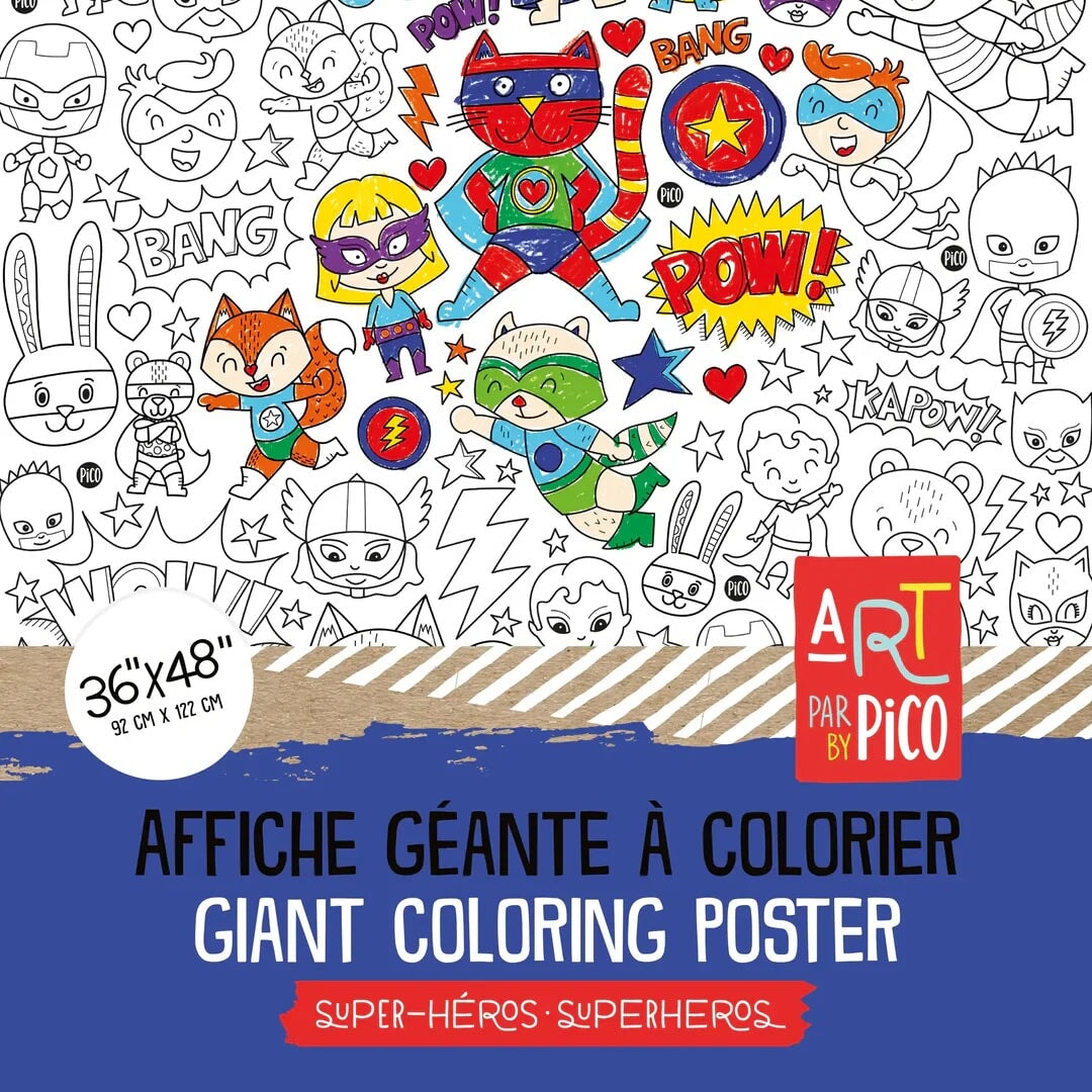 Coloriage géant super-héros Pico tatouage Mlle et Coco