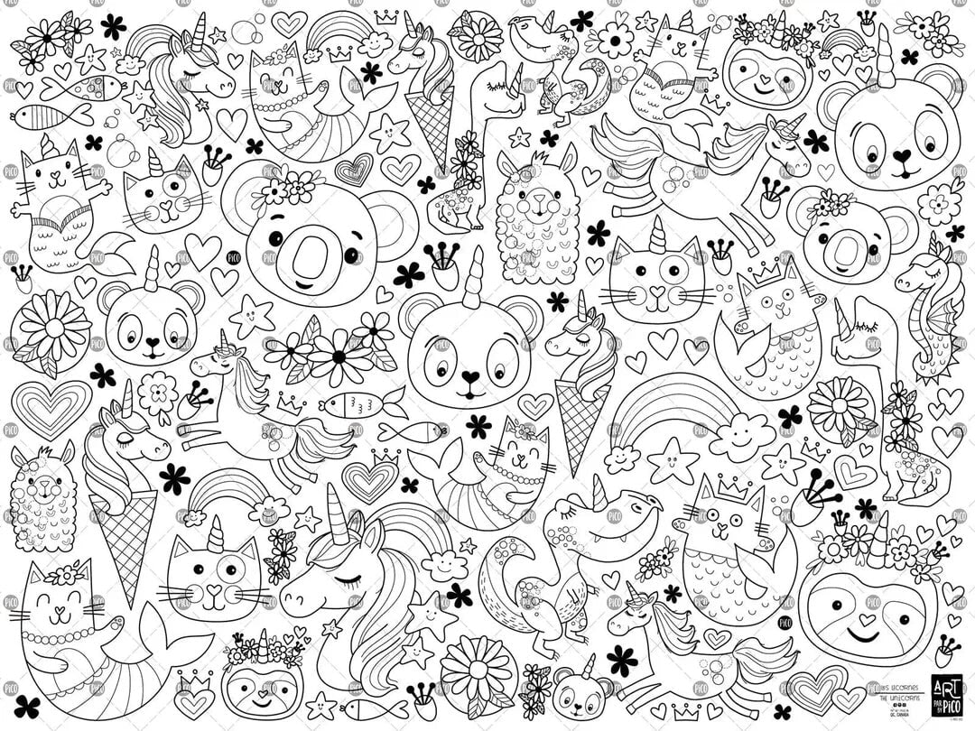 Nappe Géante coloriage licornes Pico Mlle et Coco