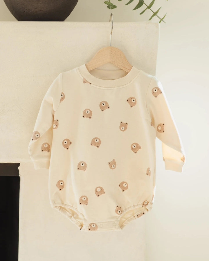 Combinaison bouffante motif ours sur fond ivoire Quincy Mae Mlle et Coco