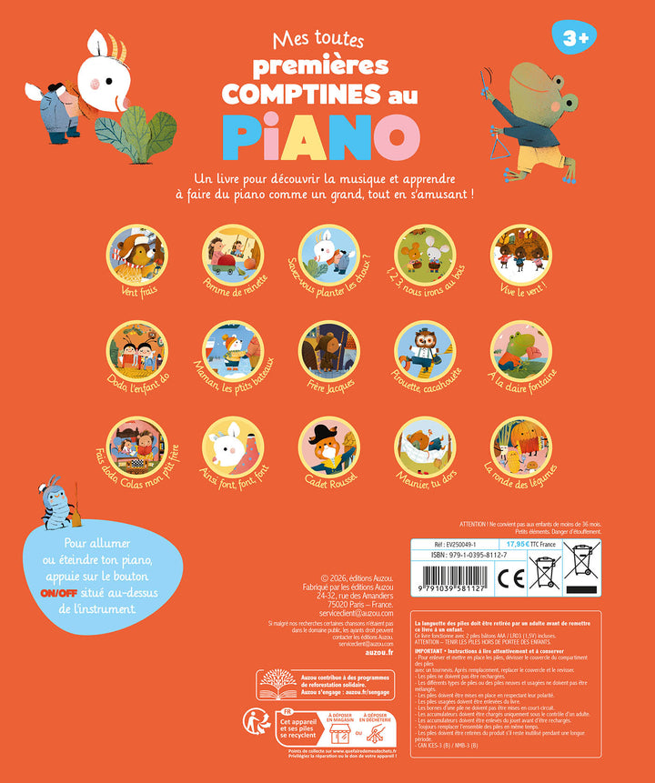 Livre musical Mes toutes premières comptines au piano Auzou éditions Mlle et Coco