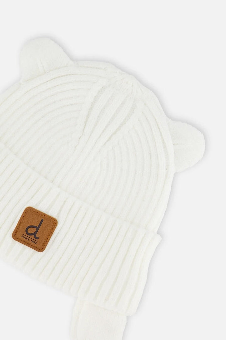 Bonnet mi-saison en tricot avec cordons Blanc Deux par Deux Mlle et Coco