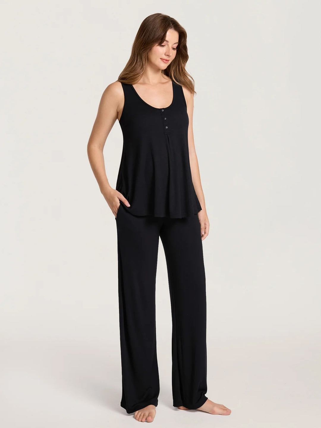 Pantalon de détente de maternité en modal côtelé 30" noir Momanda Mlle et Coco