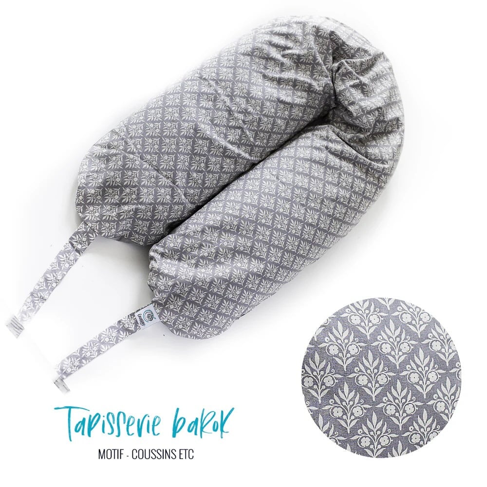 Housse pour coussin d'allaitement - Barroque Grise - Coussins Etc Maternité Coussins Etc 