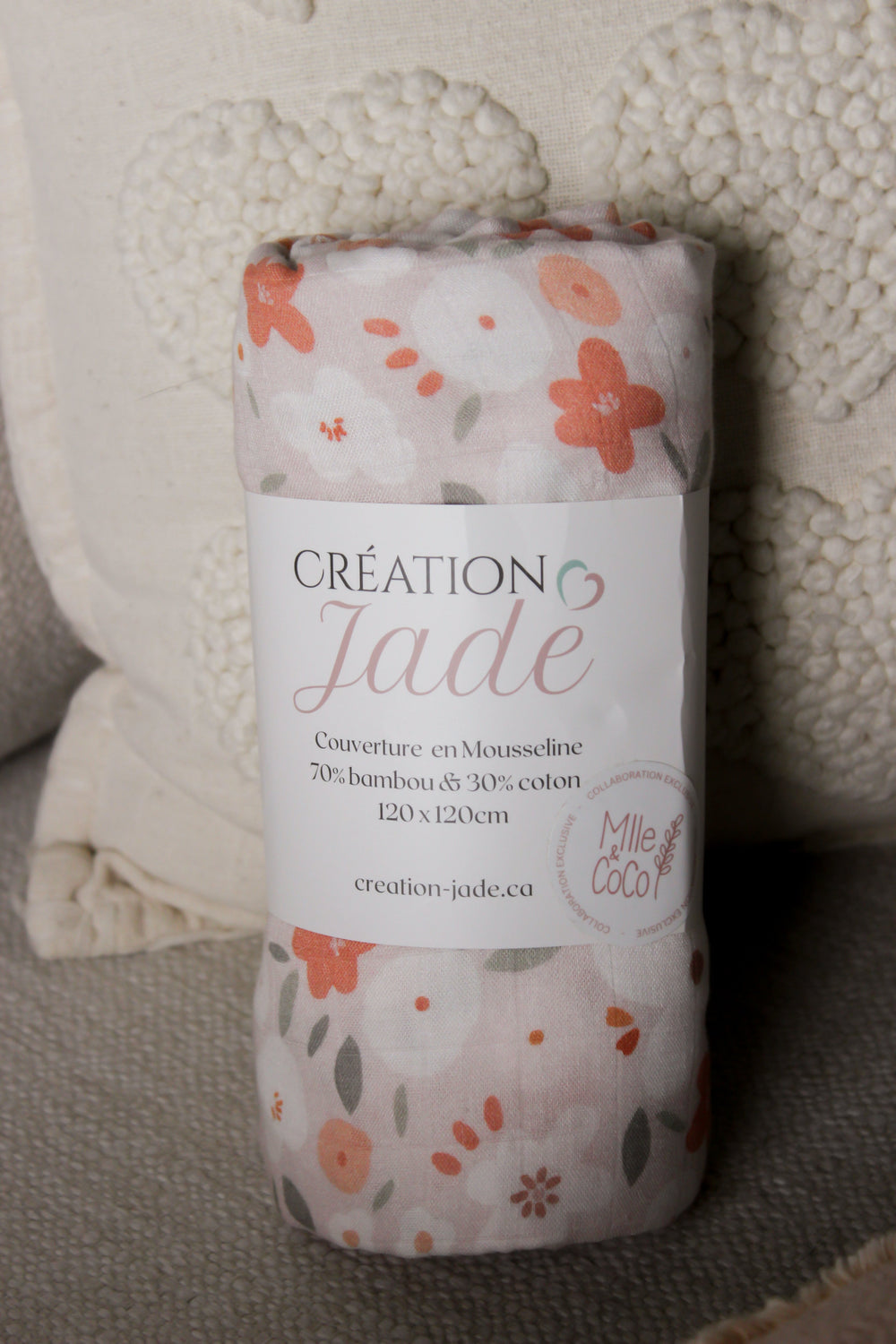 couverture mousseline délicatesse floral blush Création Jade Mlle et Coco