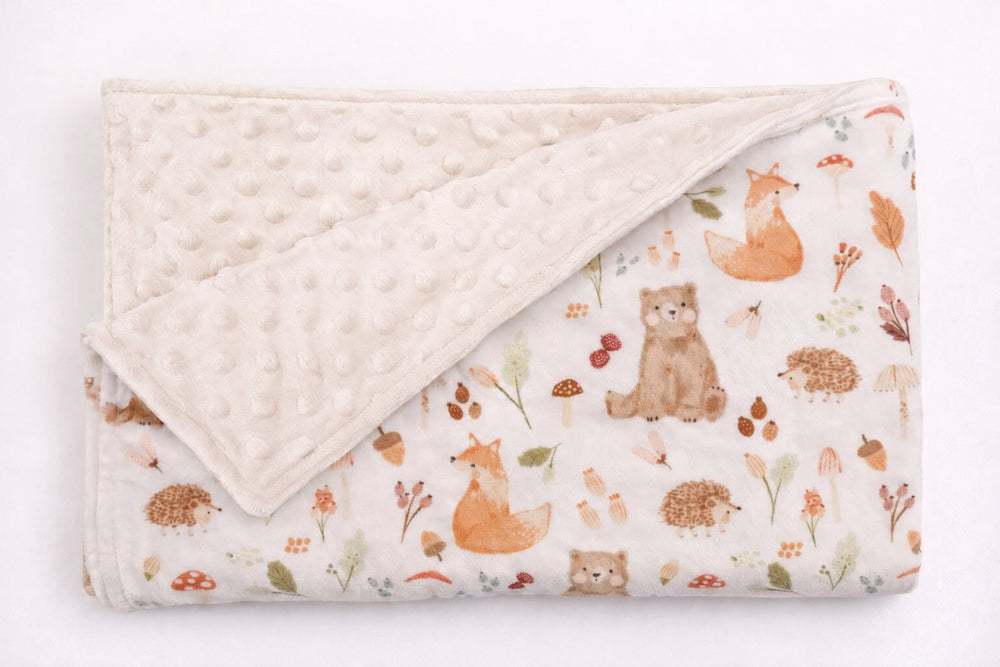 Couverture de minky Animaux fôret Mlle et Coco X Création Jade
