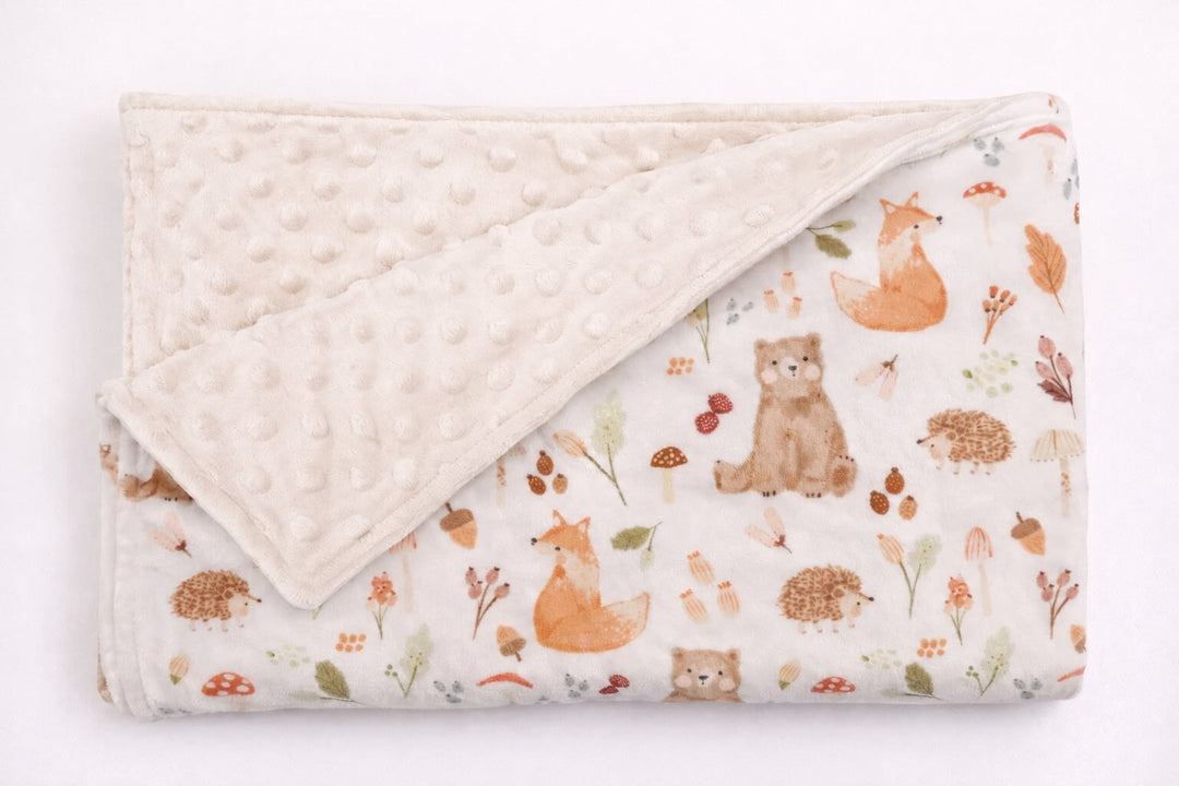 Couverture de minky Animaux fôret Mlle et Coco X Création Jade