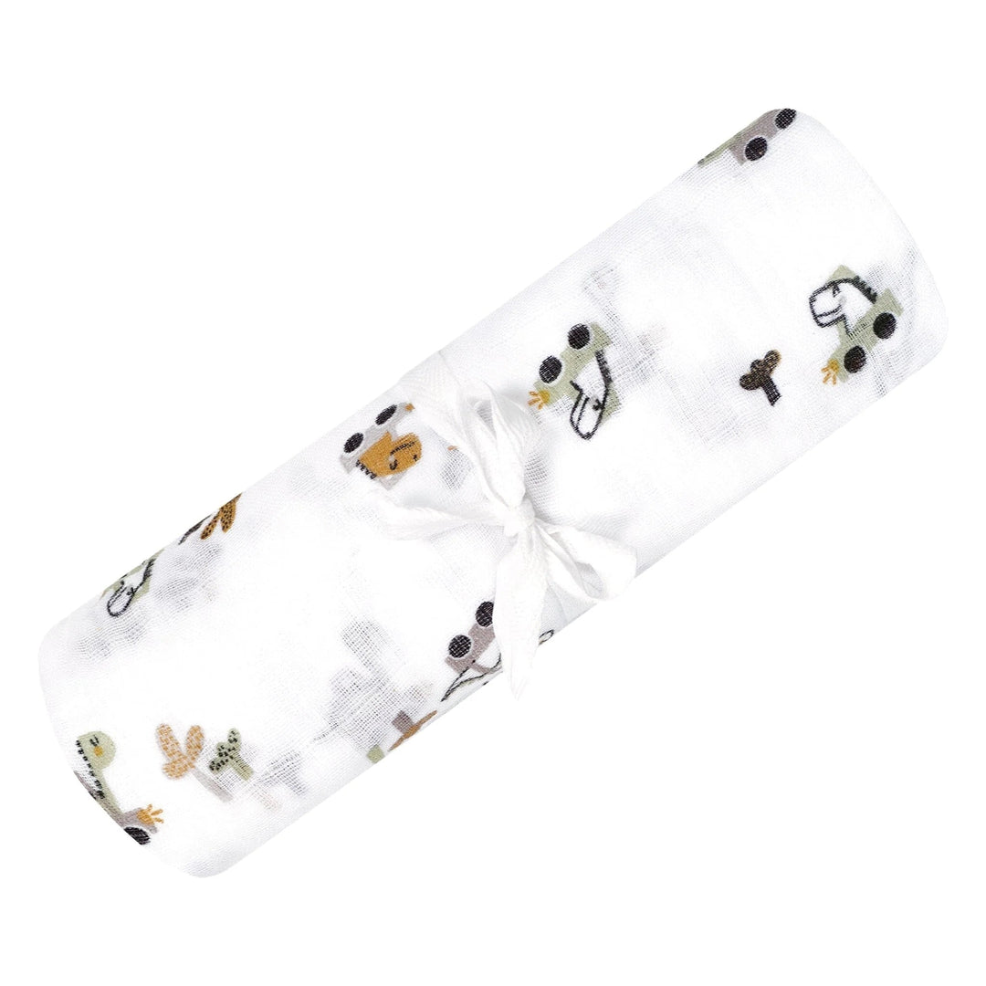 Couverture mousseline dino en voiture Perlim Pinpin Mlle et Coco