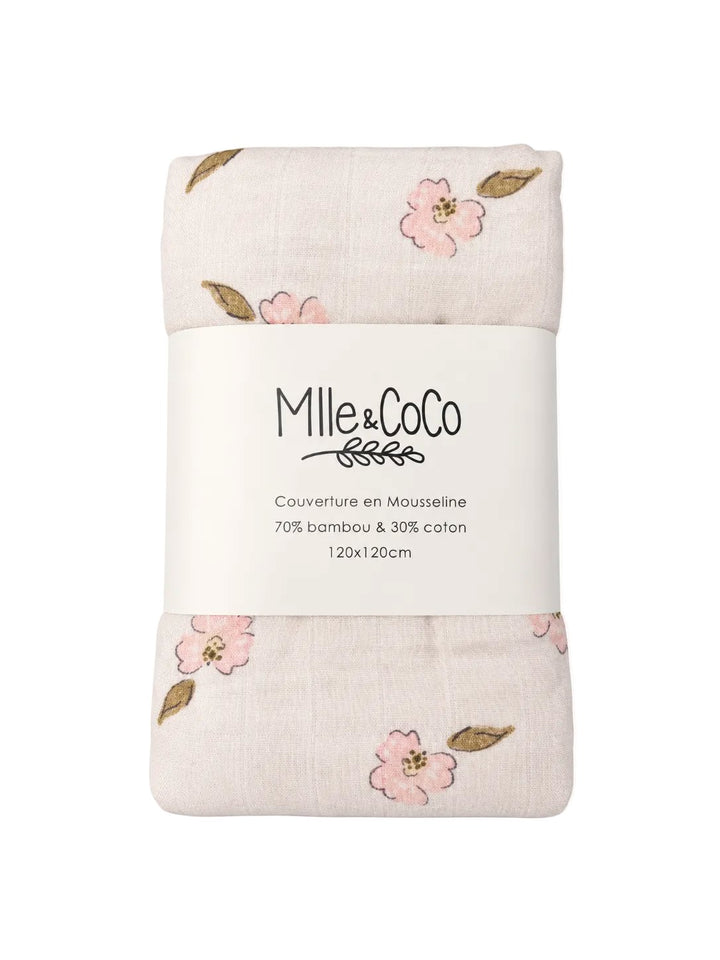 couverture mousseline fleur rose Mlle et Coco bambou coton
