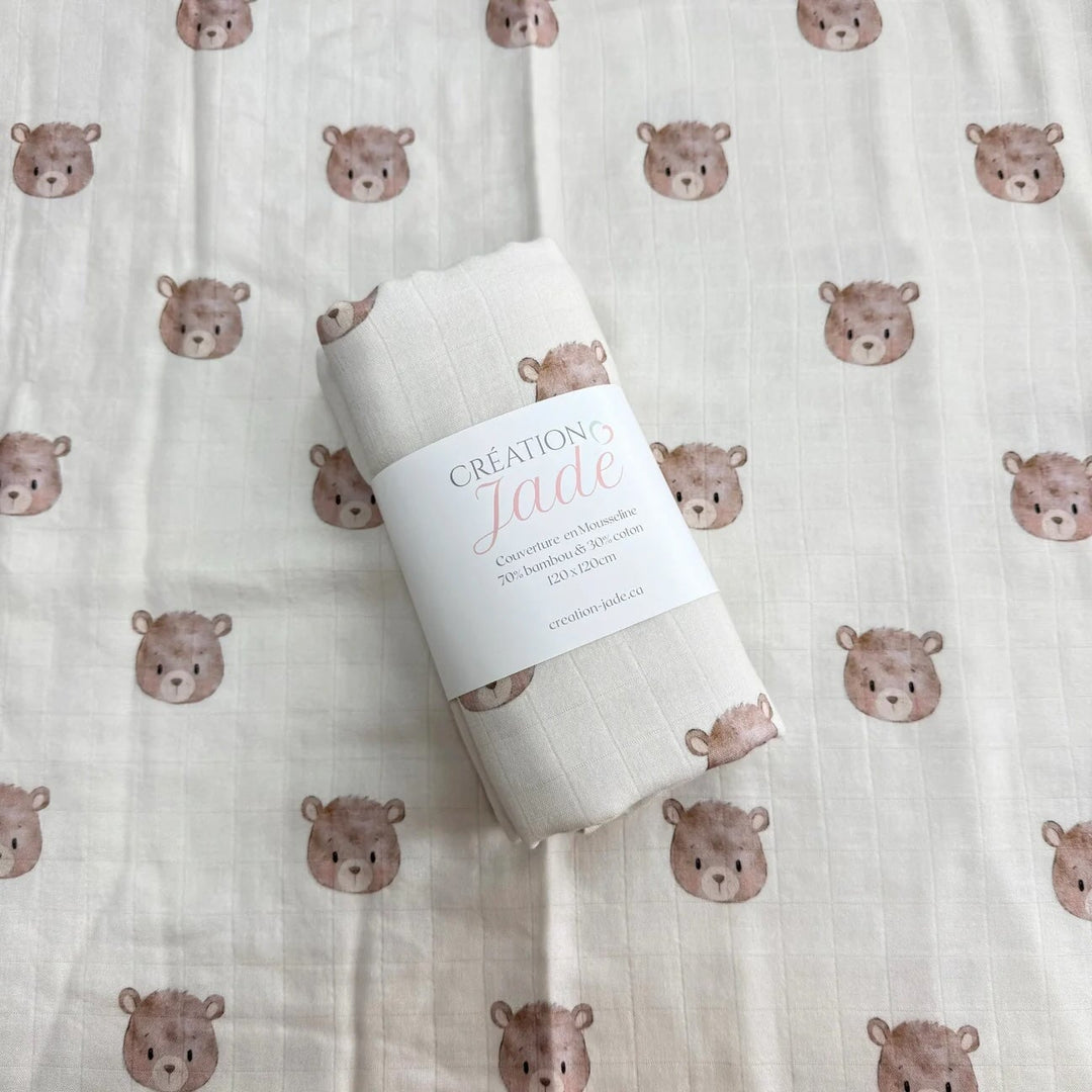 Couverture de mousseline ours Création Jade Mlle et Coco