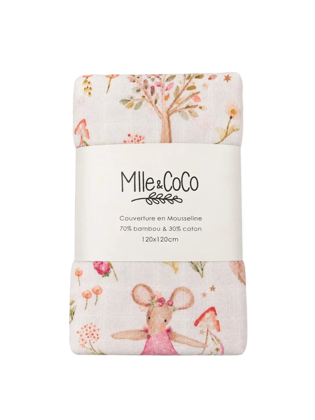 Couverture mousseline souris et forêt Mlle et Coco