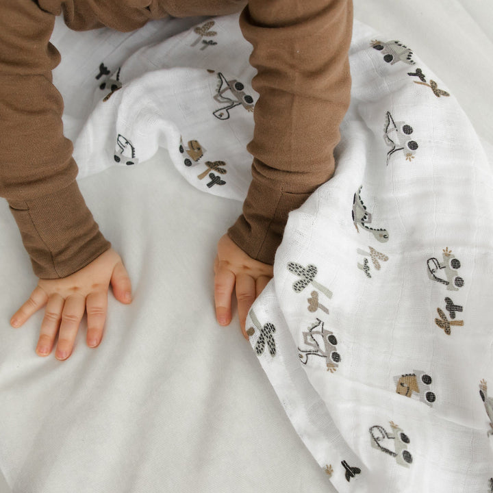 Couverture mousseline dino en voiture Perlim Pinpin Mlle et Coco