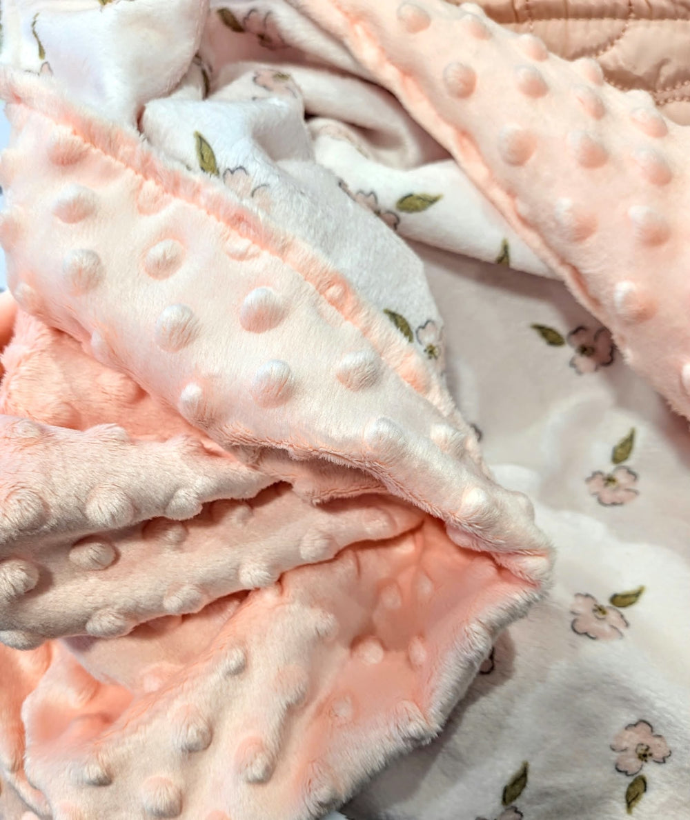 Couverture de minky Blanc fleur rose Mlle et Coco
