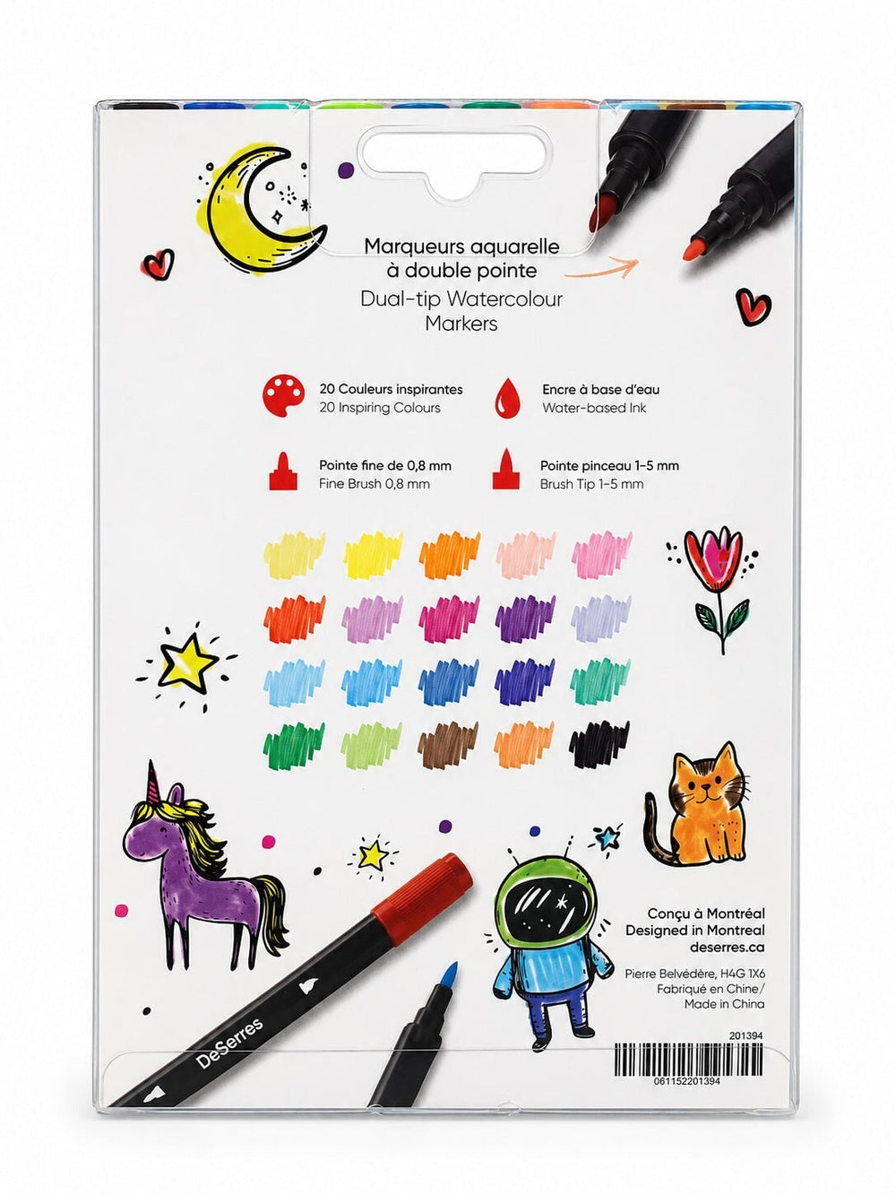 Ensemble de 20 marqueurs aquarelle a double pointe DeSerres Mlle et Coco