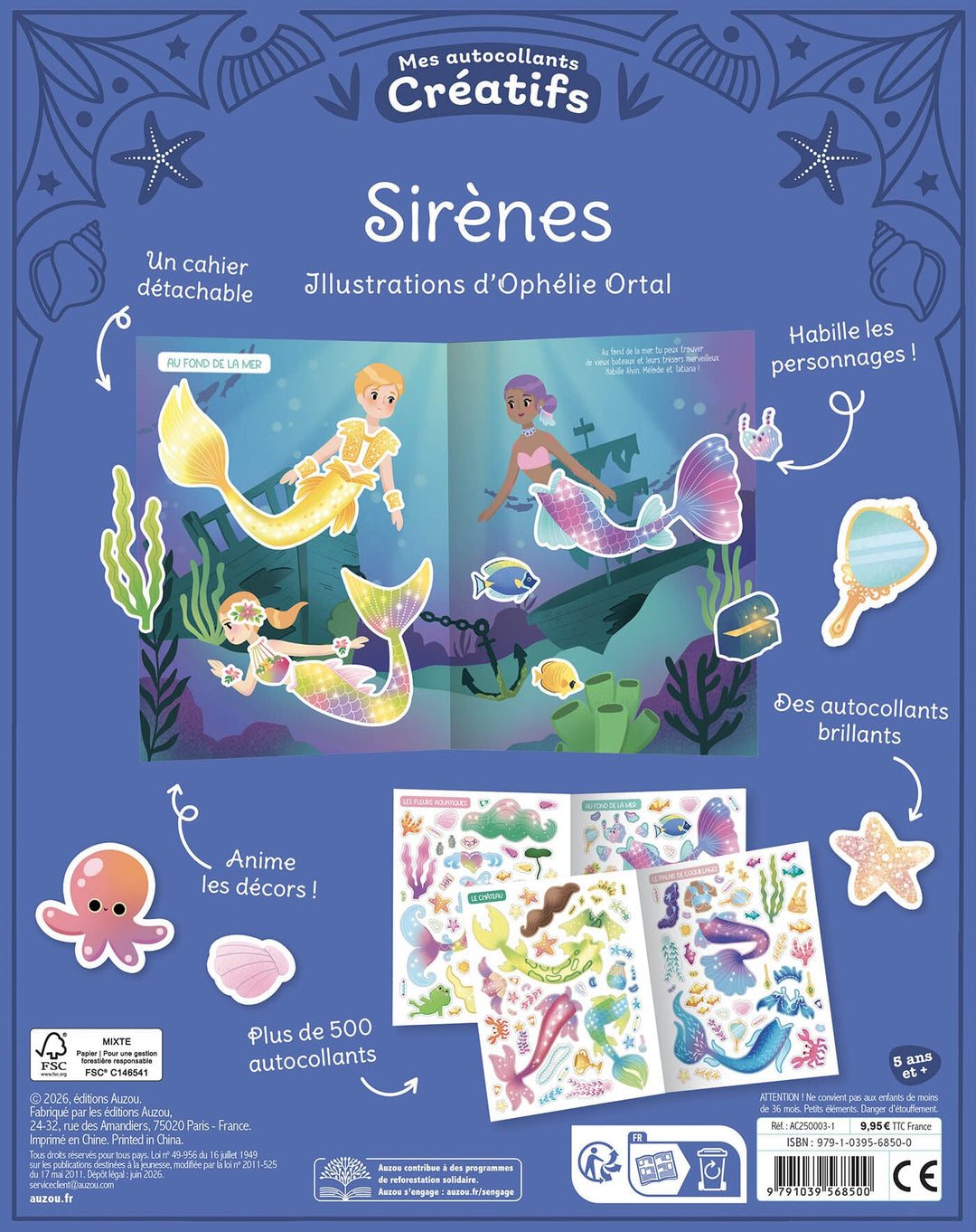 Mes Autocollants Créatifs Sirènes Auzou éditions Mlle et Coco