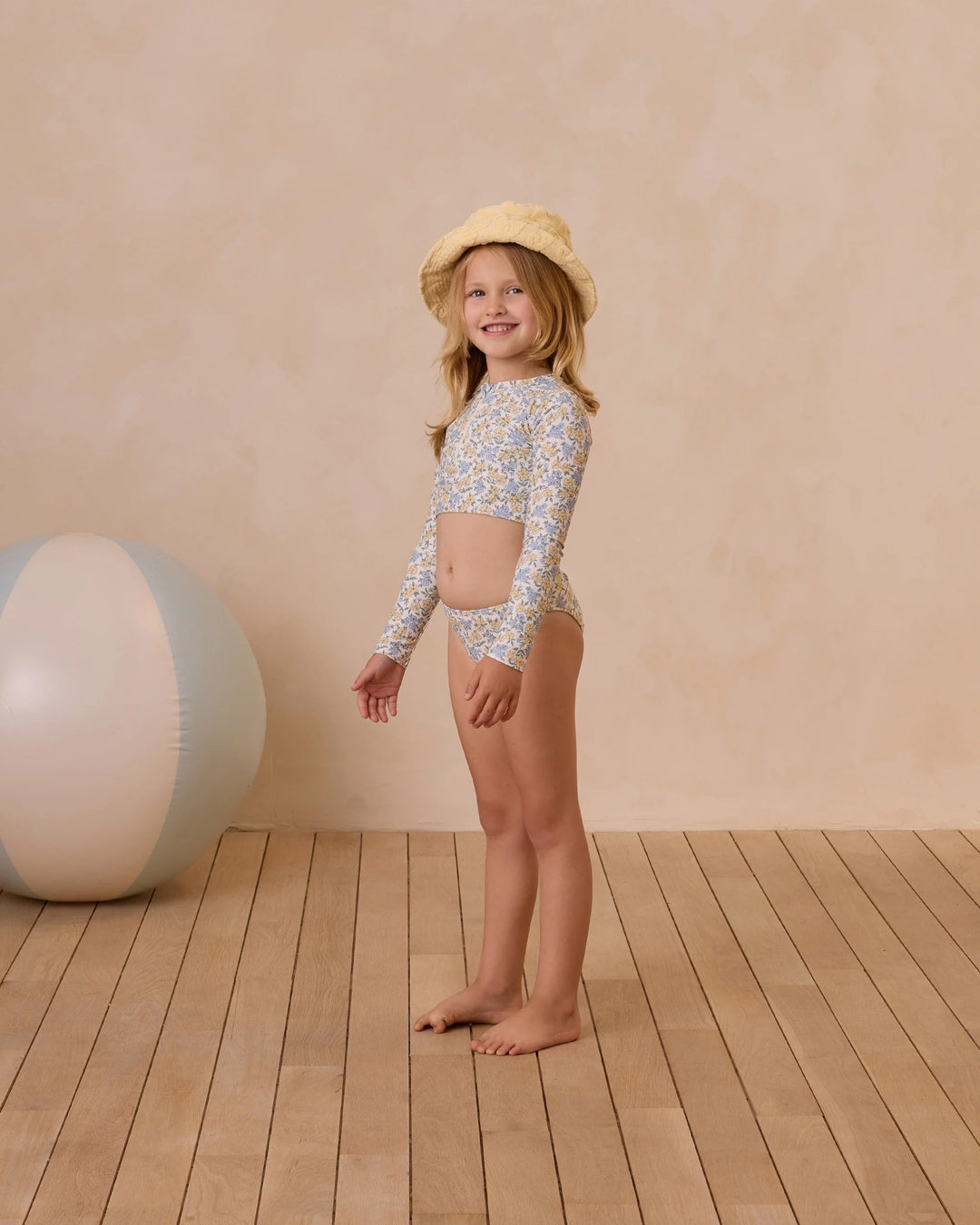 maillot de bain 3 pièces floraison fleur bleu jaune