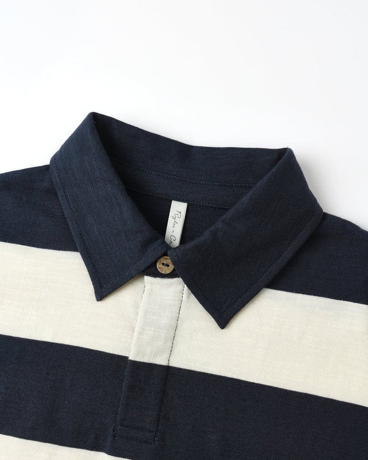 Chandail polo manches longues Beige rayé marine Rylee + Cru Mlle et Coco