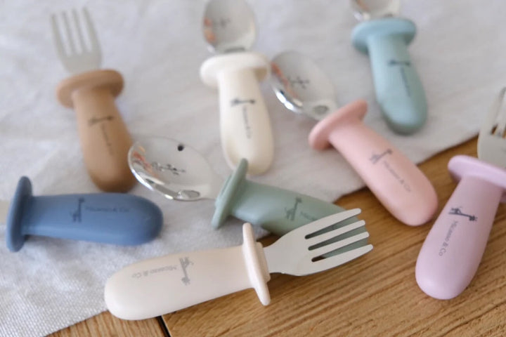 ensemble cuillère fourchette silicone  métal Micasso Mlle et Coco