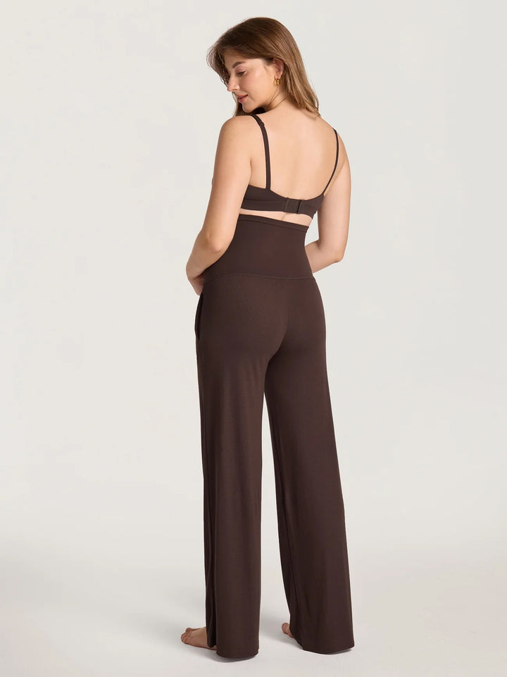 Pantalon maternité détente coton côtelé Brun fudge Momanda