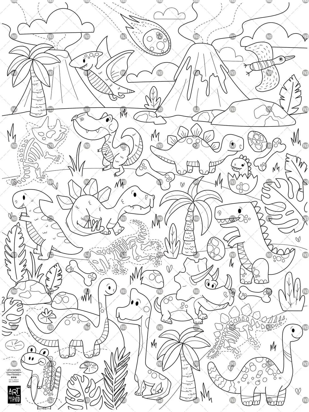 Nappe géante Coloriage dinosaures Pico Mlle et Coco