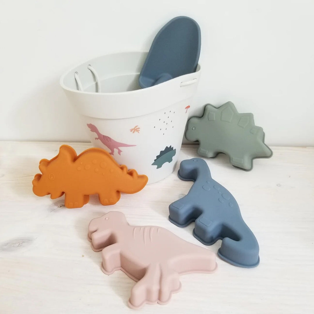 Sceau et jouets pour le sable en silicone - Dinosaures - Création Jade
