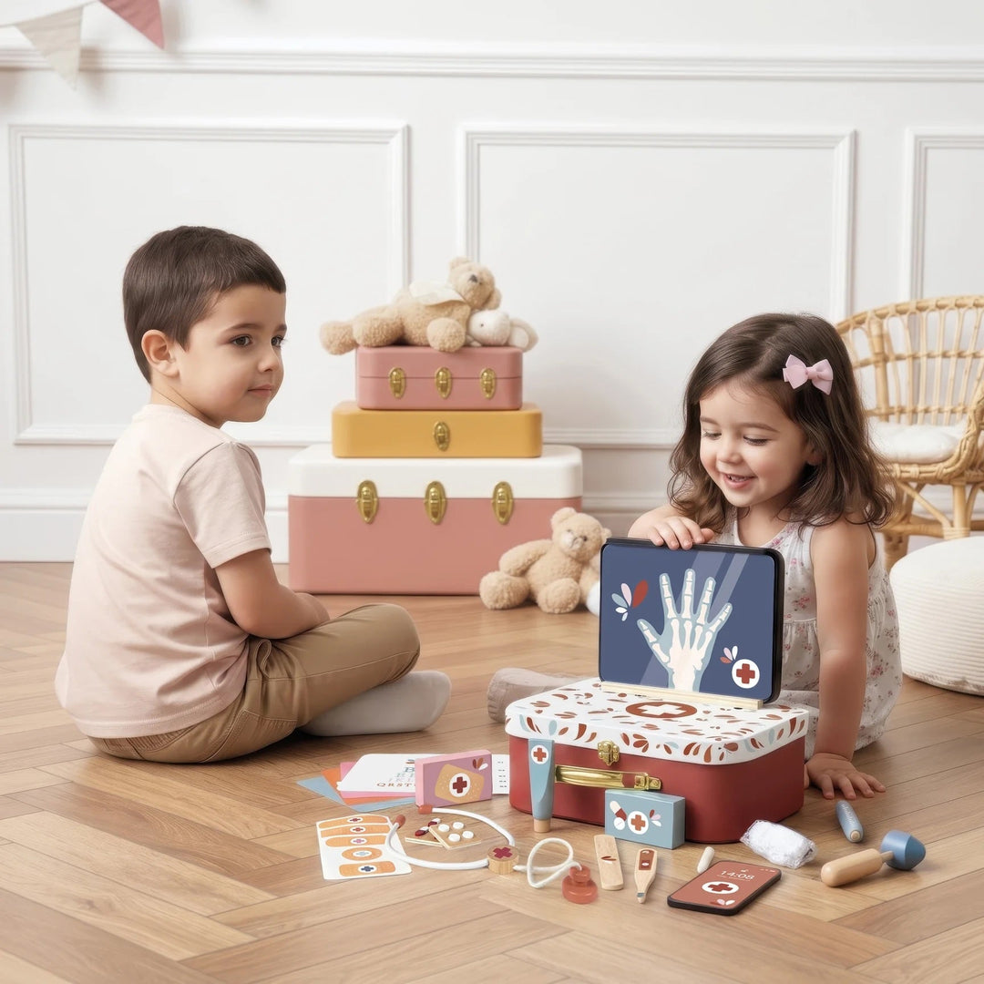 Jeu en bois ensemble mallette docteur Speedy Monkey Mlle et Coco