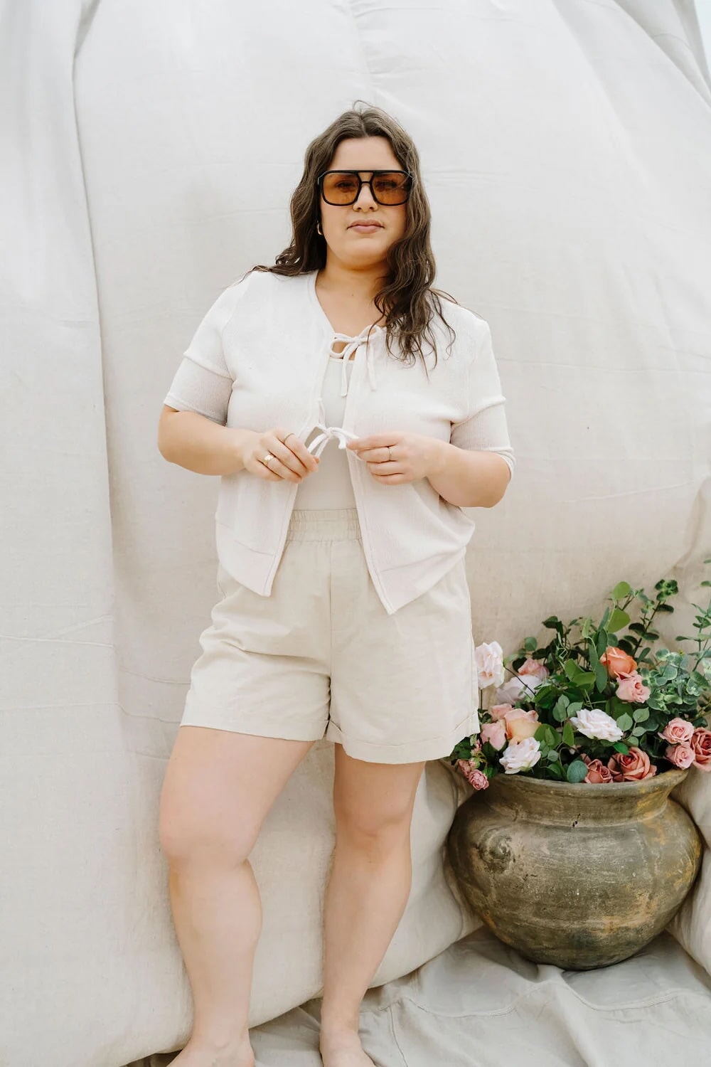 cardigan manches courtes écru Rose maternité Mlle et Coco