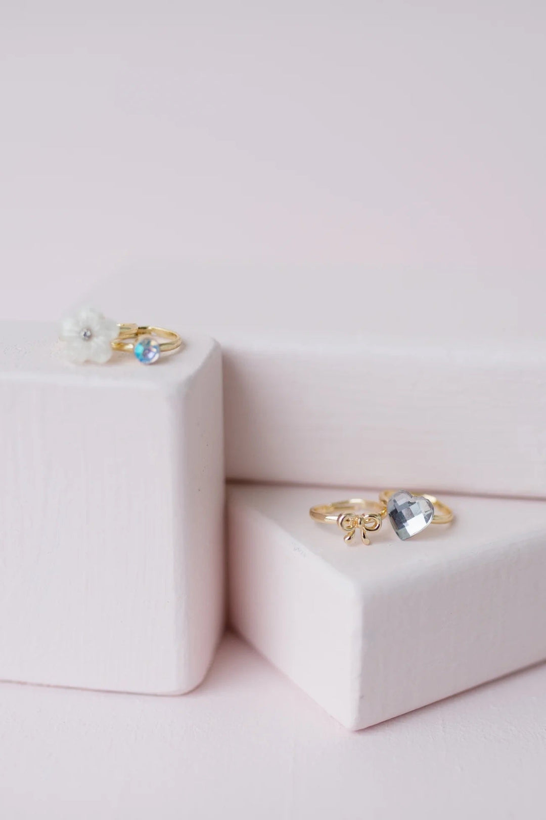ensemble quatre bagues fleur diamant boucle coeur Great pretenders